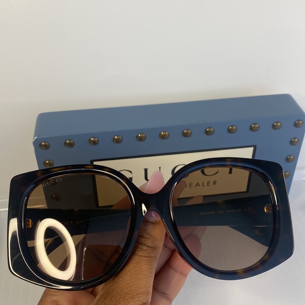 New - GUCCI GG1257SA Square Sunglass comes shiny dark havana frame with brown … - Picture 15 of 16